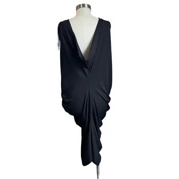 Zara Black Draped Midi Dress XS NWT Elegant Minimalist Cocktail Chic - Picture 2 of 6